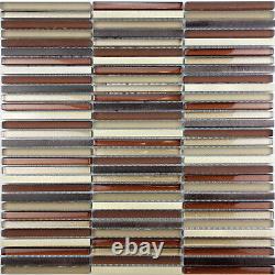 Brown Glass Aluminum Blend Slim Linear Stacked Kitchen Mosaic Tile Backsplash