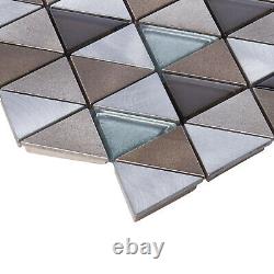 Brown Gray Triangle Modern Aluminum Crystal Glass Mosaic Tile Kitchen Backsplash