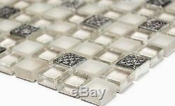 CHAMPAGNE clear/frosted Mosaic tile GLASS/STONE MIX Square WALL -92-010610sheet