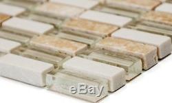 CREAM/BEIGE MIX Mosaic tile GLASS/STONE Stick WALL Bath&Kitchen 87-141210sheet