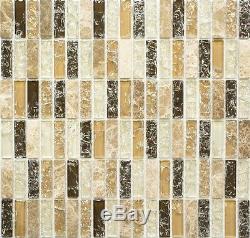 CREAM/BROWN STICK GLASS/STONE WALL Emperador Translucent Mosaic tile -87-S1253 b