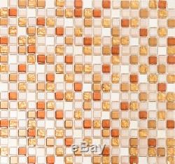 CREAM/COPPER/GOLD Mix clear Mosaic tile GLASS/STONE WALL Bath -92-1205 10 sheet
