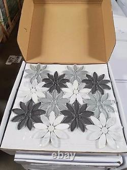 Calacatta White/Gray 12x12 Glass & Marble Stone Flower Mosaic Wall/Floor Tile