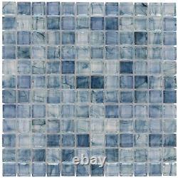 Classic Uniform Square Light Blue Glossy Glass Backsplash Mosaic Tile MTO0085