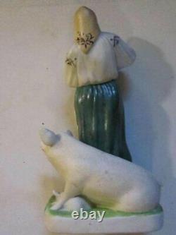Collective farmer woman lady with pigs USSR russian porcelain figurine 9742u