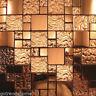 Copper Metal Pattern Textured Glass Mosaic Tile Kitchen Backsplash Wall