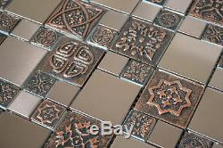Copper Metal Pattern Textured Mosaic Tile Glass Kitchen Backsplash Wall Decor US