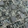 Crackled Glass & Black Marble Squares Mosaic Tiles Sheet For Walls And Floors