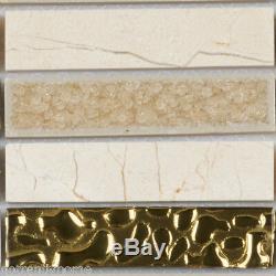 Cream Beige Crema Marfil Marble Stone Glass Mosaic Tile Kitchen Wall Backsplash