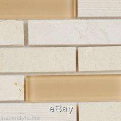 Cream Beige Crema Marfil Marble Stone Mosaic Tile Textured Glass Wall Backsplash
