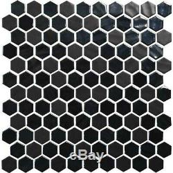 Daltile UP1HEXMSP Uptown Glass 1 x 1 Hexagon Mosaic Wall Tile Ebony