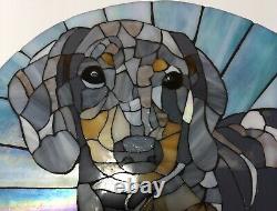 Dapple DACHSHUND 14.5 Stained Glass Mosaic Tile Handmade Wall Art Dog Round