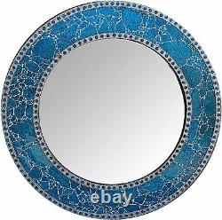DecorShore 24 Handmade Crackled Glass Mosaic Tile Framed Round Wall Mirror