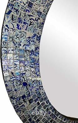 DecorShore 24 Handmade Round Decorative Glass Mosaic Tile Framed Wall Mirror