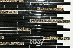 Desert Gold Black Glass Strips Gold Copper Vine Mosaic Tile Backsplash Tiles