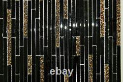 Desert Gold Black Glass Strips Gold Copper Vine Mosaic Tile Backsplash Tiles