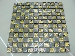 Dior Gold Glass Square Mosaic Tiles Sheet For Walls Floors Kitchen Bathroom