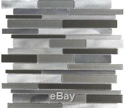 Elida Oasis Silver Mix Linear Mosaic Glass & Metal 12x12 Wall Tile 20 Pcs/Case