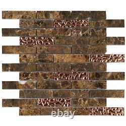Emperador Dark Brown Marble Stone Glass Mosaic Tile Brick Joint Backsplash