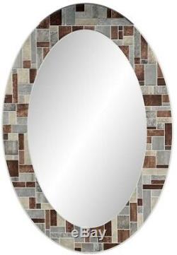 Frameless Wall Mirror Oval Tile Decorative Border 31 x 21 in Home Bathroom Decor