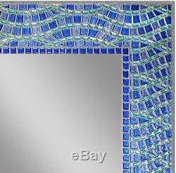 Frameless Wall Mirror with Mosaic Glass Tile Border 24 X 30 in Bathroom Decor Blue