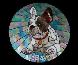 French Bulldog 14.5 Round Stained Glass Mosaic Tile Handmade Wall Art Frenchie