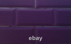 Fused Glass Bevel wall tile in metallic purple 200 x 100mm (8 x 4 inches)