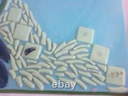 Fused Glass Tray Wall Tile Table Ornament Handmade Signed. Blue Green
