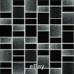 Fusion Black Glass Mosaic Tiles Backsplash/Bathroom Tile Squares/Rectangles