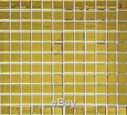 GOLD Mosaic tile GLASS Square Wall BATHROOM Splashback 60-0706 10 sheet