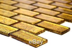 GOLD Translucent Mosaic tile GLASS WALL Brick Bath Splashback-120-0744 10 sheet