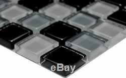 GRAY/BLACK MIX CLEAR 3D Mosaic tile GLASS Square WALL Bath 72-0208 10 sheet
