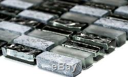 GRAY/BLACK MIX Mosaic tile GLASS/STONE Stick WALL Bath&Kitchen 87-140310sheet