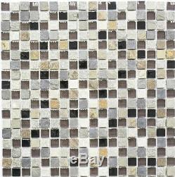 GRAY/BROWN MIX Mosaic tile GLASS/STONE Wall Bathroom 92-0209 10 sheet