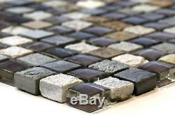 GRAY/BROWN MIX Mosaic tile GLASS/STONE Wall Bathroom 92-0209 10 sheet