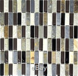 GRAY/BROWN MIX Translucent Mosaic tile STICK GLASS/STONE Wall 87-1313 10 sheet