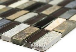 GRAY/BROWN MIX Translucent Mosaic tile STICK GLASS/STONE Wall 87-1313 10 sheet