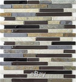 GRAY/BROWN Translucent Mosaic tile BRICK GLASS/STONE Wall Bath 86-020610sheet