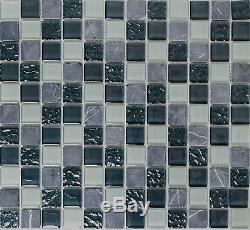 GRAY MIX Mosaic tile GLASS&NATURAL STONE clear&frosted Mix WALL-82-0204 10sheet