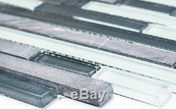 GRAY/WHITE MIX Mosaic tile GLASS/STONE BRICK WALL Bath&Kitchen 86-0204 10 sheet