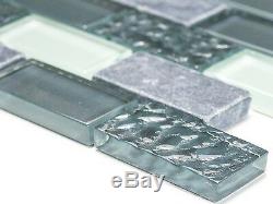 GRAY/WHITE MIX Mosaic tile GLASS/STONE BRICK WALL Kitchen&Bath 83-020410sheet