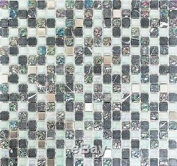 GRAY/WHITE Mosaic tile GLASS/STONE/STEEL MIX WALL Kitchen&Bath 92-020610sheet