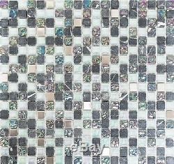 GRAY/WHITE Mosaic tile GLASS/STONE/STEEL MIX WALL Kitchen&Bath 92-020610sheet