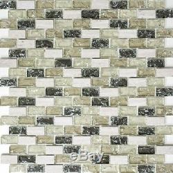 GREEN/GRAY Clear Translucent Mosaic tile BRICK GLASS/STONE WALL 87-b115210sheet