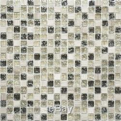 GREEN/GRAY Mix Clear Translucent Mosaic tile GLASS/STONE WALL 92-105210 sheet