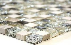 GREEN/GRAY Mix Clear Translucent Mosaic tile GLASS/STONE WALL 92-105210 sheet