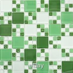 GREEN MIX 3D Mosaic tile clear&rosted GLASS WALL Bath&Kitchen 78-0504 10 sheet