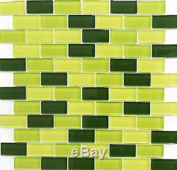 GREEN MIX BRICK 3D Mosaic clear tile GLASS WALL Bath&Kitchen 76-0506 10 sheet