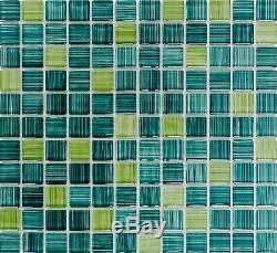 GREEN MIX STRIPES 3D Mosaic tile GLASS Square WALL Bath&Kitchen 74-050910 sheet