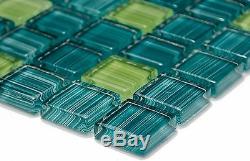 GREEN MIX STRIPES 3D Mosaic tile GLASS Square WALL Bath&Kitchen 74-050910 sheet
